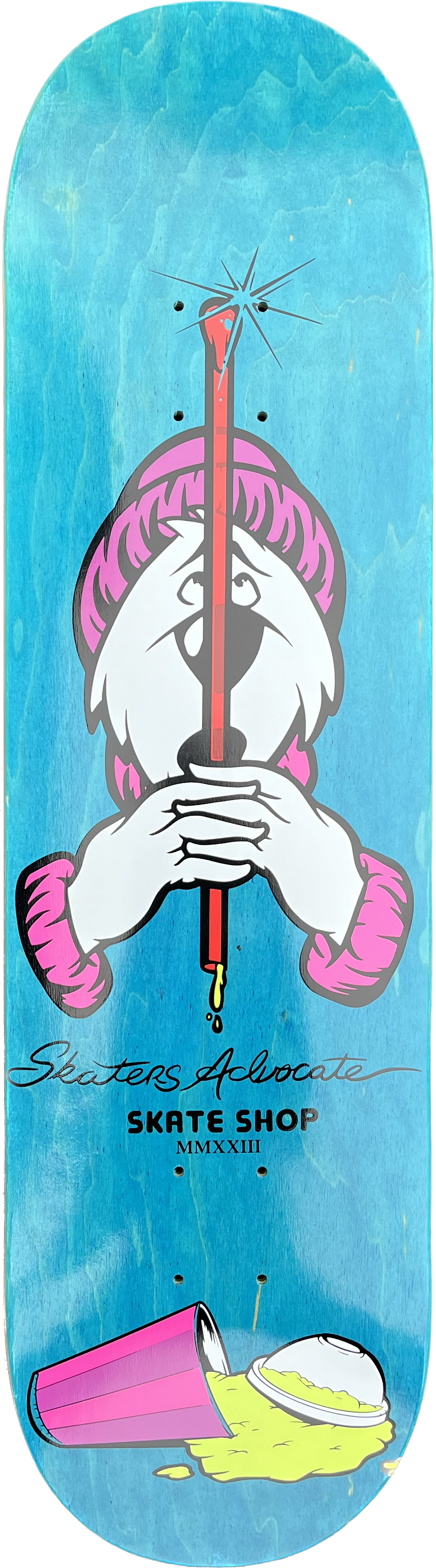 Skaters Advocate Straw and Bear Skate Deck 32.125" X 8.50" Raspberry Bear/Assorted Veneers