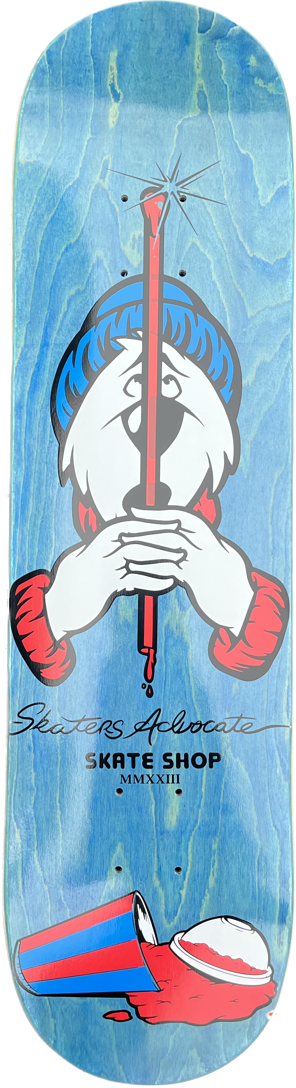 Skaters Advocate Straw and Bear Skate Deck 31.875" X 8.0" Blue and Red Bear/Assorted Veneers