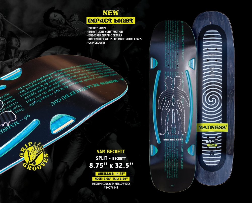 Madness Skateboards Sam Beckett Split Impact Light Skateboard Deck 8.75''